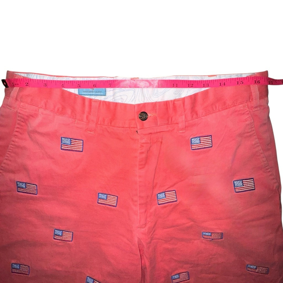 Castaway Nantucket Island Shorts Mens 34 Chino Salmon USA Flag Embroidered Golf - Picture 3 of 8